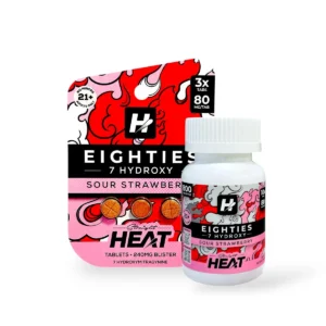 straight heat eighties 7 hydroxy chewable tablets sour strawberry 80mg per tablet
